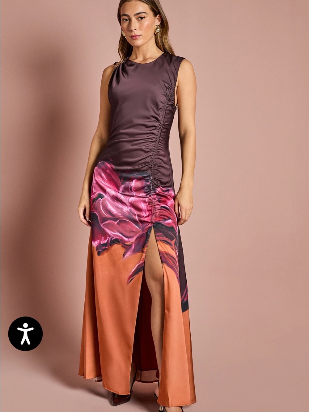 NWT Karen Millen Mulberry & Burnt Orange Floral Ruched Maxi Dress